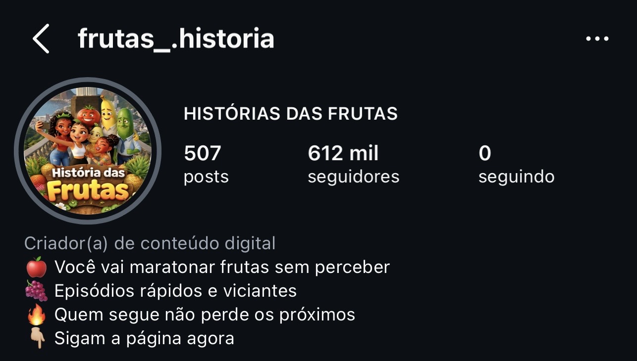 Print real do perfil do Instagram com 612 mil seguidores